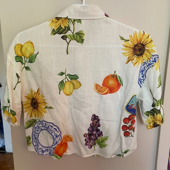 H&M Women's Crop Linen-Blend Button-Down - Picture 2 of 2